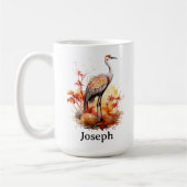 水彩画の秋の野鳥 タンチョウヅル コーヒーマグカップ (左)