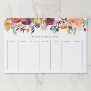 水彩画の秋の開花の花輪の週間プランナー ペーパーパッド