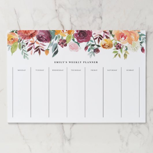 水彩画の秋の開花の花輪の週間プランナー ペーパーパッド (正面)