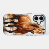 水彩画の秋をテーマにした森の中の馬 iPhone 16ケース (裏面横)