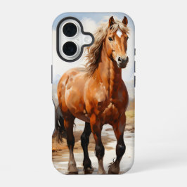 水彩画の秋をテーマにした森の中の馬 iPhone 16ケース