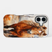 水彩画の秋をテーマにした森の中の馬 iPhone 16ケース (裏面横)