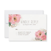 水彩画の種族のボヘミア人はRSVPカードに羽をつけます