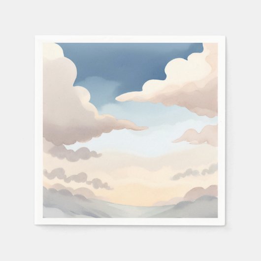 水彩画の空と青い雲｜曇り空 スタンダードカクテルナプキン (正面)