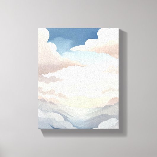 水彩画の空青い雲 くもり空 キャンバスプリント (正面)