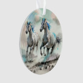 水彩画の競走する二頭の野生馬 オーナメント (正面)