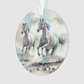 水彩画の競走する二頭の野生馬 オーナメント (正面)