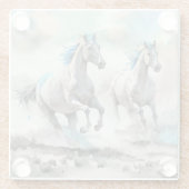 水彩画の競走する二頭の野生馬 ガラスコースター (裏面)