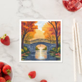 水彩画の紅葉と公園の橋 スタンダードカクテルナプキン (インサイチュ)