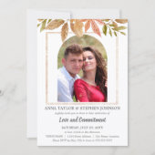 水彩画の紅葉と写真の誓約式 招待状 (正面)