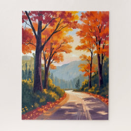 水彩画の紅葉の葉が美しい秋の道 ジグソーパズル