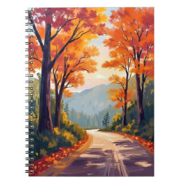 水彩画の紅葉の葉が美しい秋の道 ノートブック