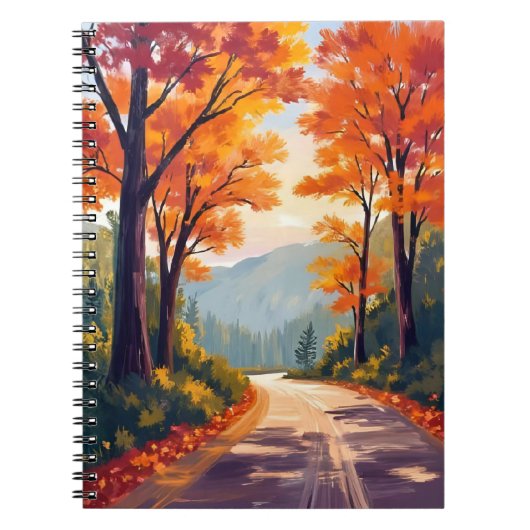 水彩画の紅葉の葉が美しい秋の道 ノートブック (正面)