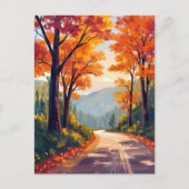 水彩画の紅葉の葉が美しい秋の道 ポストカード (正面)