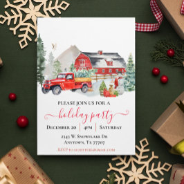 水彩画の納屋トラックの素朴なクリスマスパーティー 招待状