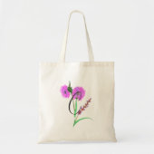 水彩画の紫の花にあなたのイニシャル1文字 トートバッグ (正面)