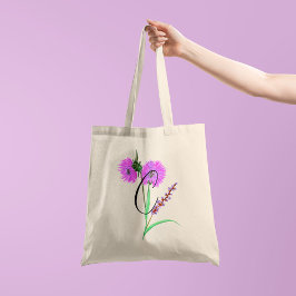 水彩画の紫の花にあなたのイニシャル1文字 トートバッグ