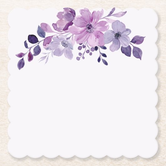 水彩画の紫の花のブーケ ペーパーコースター (正面)