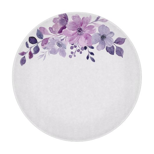 水彩画の紫の花束 カッティングボード (正面)