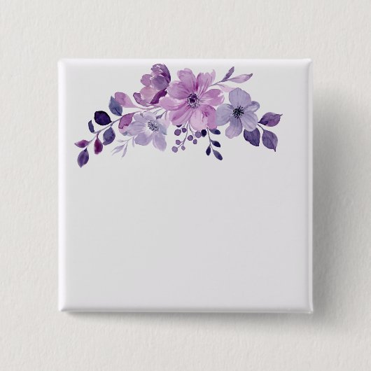 水彩画の紫の花束 缶バッジ (正面)