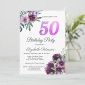 水彩画の紫の花 50歳の誕生日パーティー 招待状 (スタンド正面)