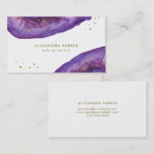 水彩画の紫色およびフェイクな金ゴールドGeode 名刺 (正面/裏面)
