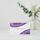 水彩画の紫色およびフェイクな金ゴールドGeode 名刺 (スタンド正面)