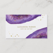 水彩画の紫色およびフェイクな金ゴールドGeode 名刺 (正面)