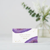 水彩画の紫色およびフェイクな金ゴールドGeode 紹介カード (スタンド正面)