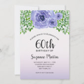 水彩画の紫色によっては|の第60誕生会が開花します 招待状 (正面)