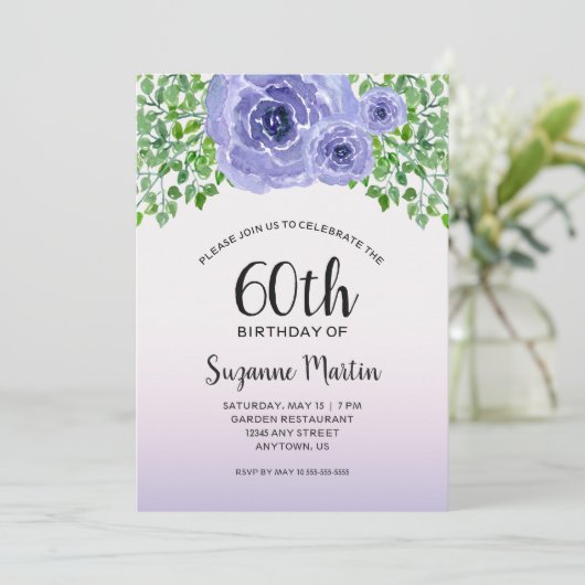 水彩画の紫色によっては|の第60誕生会が開花します 招待状 (スタンド正面)