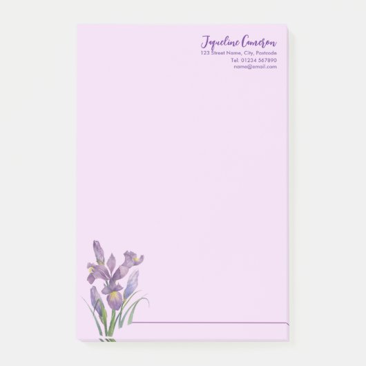 水彩画の紫色のアヤメの植物画 ポストイット (正面)