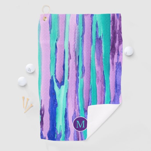 水彩画の紫色のターコイズの抽象芸術は縞で飾ります ゴルフタオル (インサイチュ)