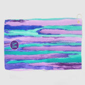 水彩画の紫色のターコイズの抽象芸術は縞で飾ります ゴルフタオル (横)