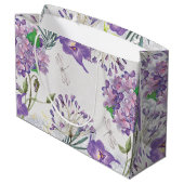水彩画の紫色のバイオレットのアジサイのトンボ ラージペーパーバッグ (裏面アングル)