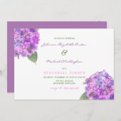 水彩画の紫色のピンクのアジサイのリハーサルの夕食 招待状 (正面/裏面)