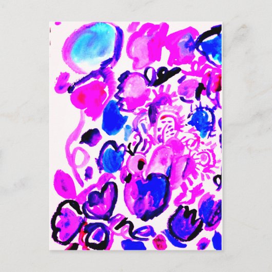 水彩画の紫色の孔雀 ポストカード (正面)