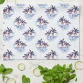 水彩画の紫色の幾何学的なヤシの木パターン キッチンタオル (折り畳み)