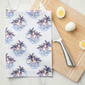 水彩画の紫色の幾何学的なヤシの木パターン キッチンタオル (四つ折り)