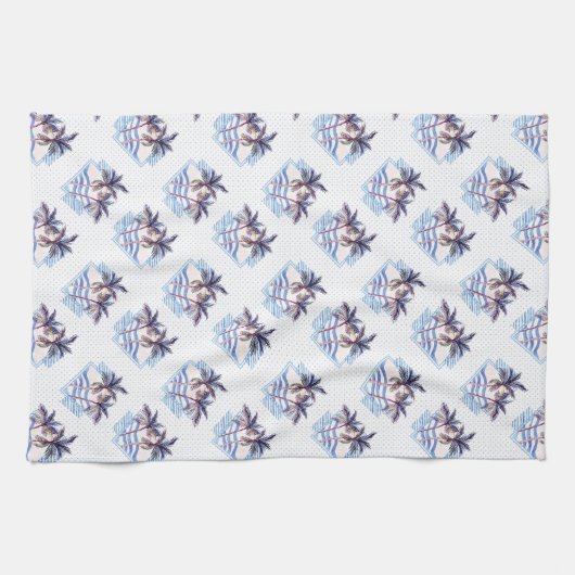 水彩画の紫色の幾何学的なヤシの木パターン キッチンタオル (横)