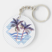 水彩画の紫色の幾何学的なヤシの木パターン キーホルダー (裏面)