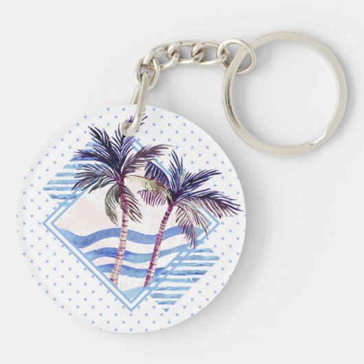 水彩画の紫色の幾何学的なヤシの木パターン キーホルダー (裏面)