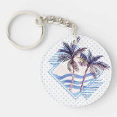 水彩画の紫色の幾何学的なヤシの木パターン キーホルダー (正面)