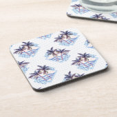 水彩画の紫色の幾何学的なヤシの木パターン コースター (左側)