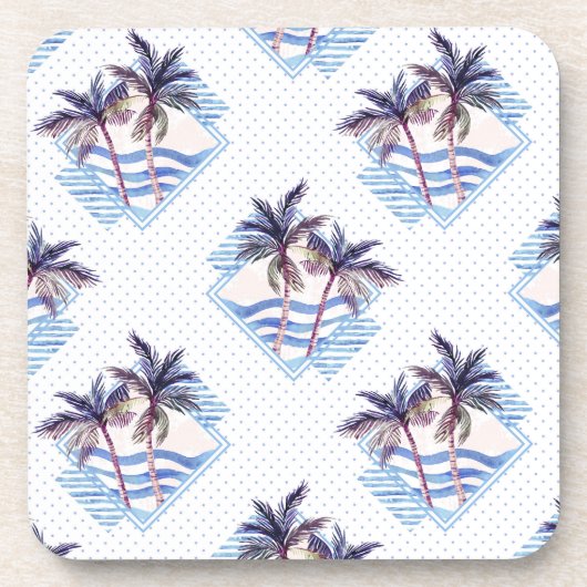 水彩画の紫色の幾何学的なヤシの木パターン コースター (正面)