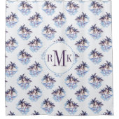 水彩画の紫色の幾何学的なヤシの木パターン シャワーカーテン (正面)