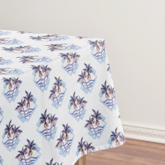 水彩画の紫色の幾何学的なヤシの木パターン テーブルクロス (インサイチュ)