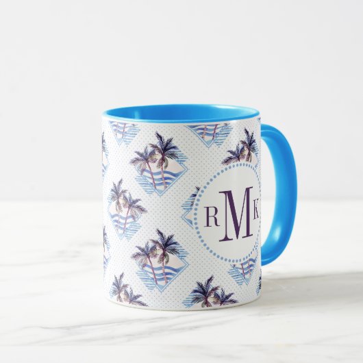 水彩画の紫色の幾何学的なヤシの木パターン マグカップ (正面右)