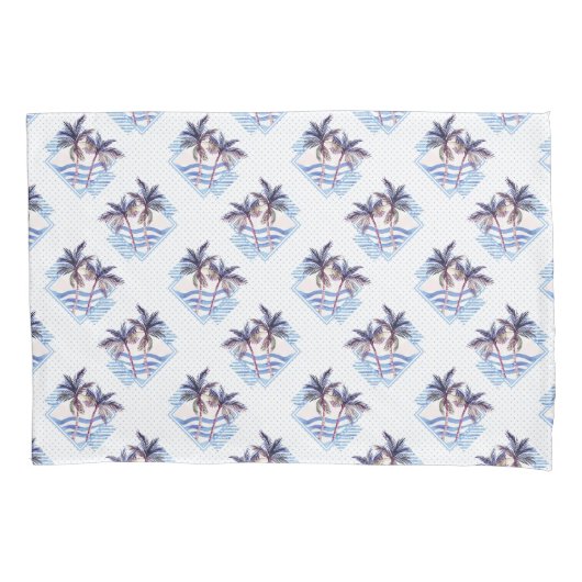 水彩画の紫色の幾何学的なヤシの木パターン 枕カバー (正面左)