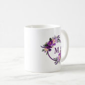 水彩画の紫色の紫外花のモノグラム コーヒーマグカップ (正面右)